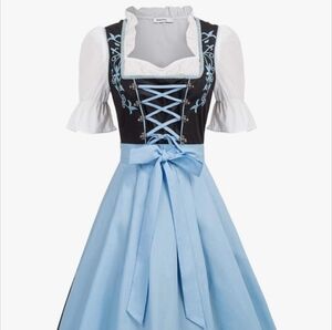 Dirndl Black Blue Embroidered German Octoberfest Size Large NWT